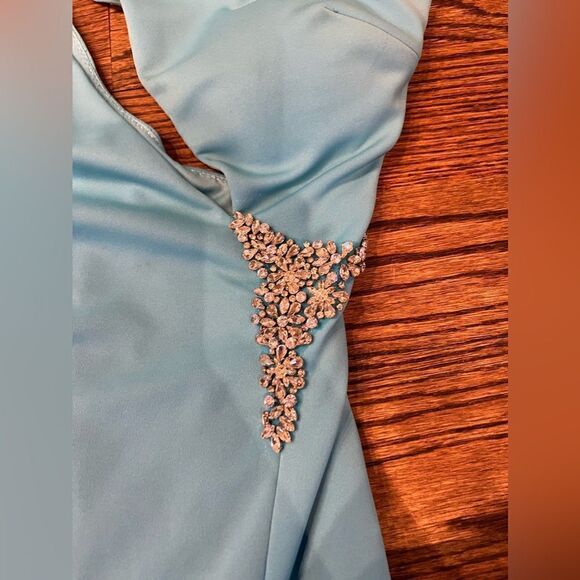 JOVANI 07173 One Shoulder High Slit Keyhole Prom Dress TURQUOISE - Picture 6 of 14
